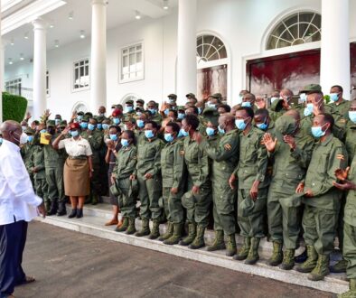 President Museveni interacts with some of the scientists after giving them an opportunity lecture at State House Entebbe on Wednesday. PPU Photopics