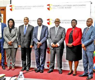 Minister of Finance Ho. Matia Kasaija with the new board for National Lotteries and Gaming Regulatory Board
